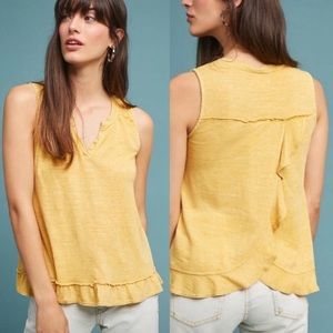 Anthropologie Maeve Yellow Poinsot Ruffled Back Tank Top Size XS